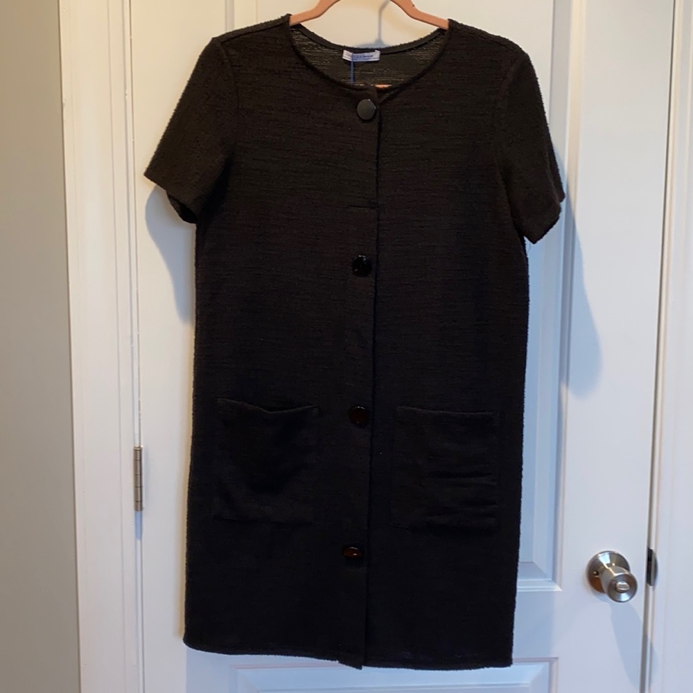 Black short sleeves button down dress
